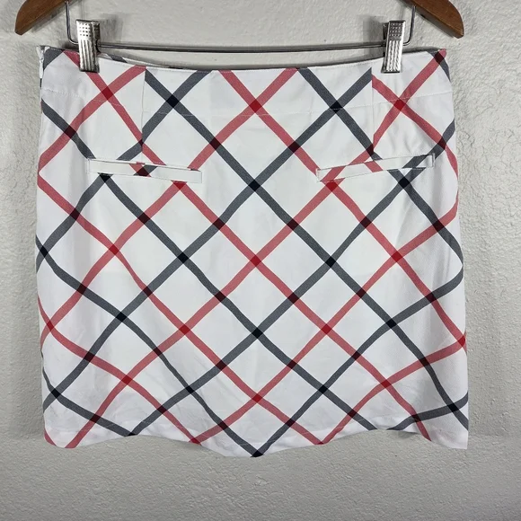 Lady Hagen Golf Skort Blue Plaid Size 10 Sides Pockets White And Red Strech - Picture 2 of 16
